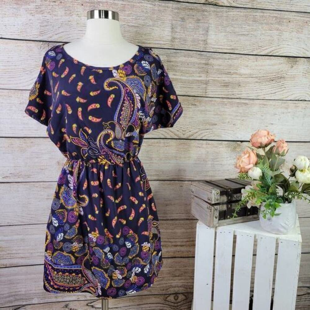 Lush Cold Shoulder Paisley Feather Boho Dress